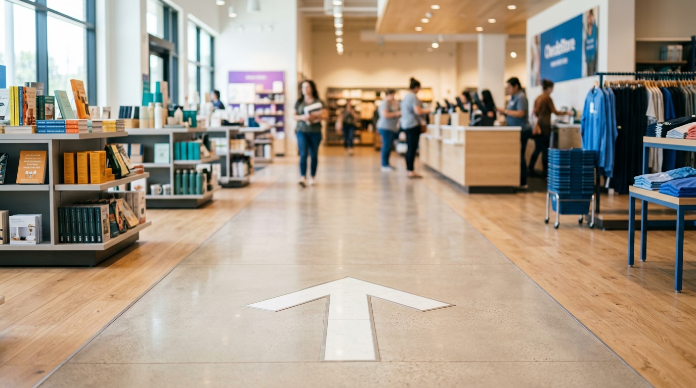 A clean, well-lit path with a clear, single arrow pointing forward, representing a streamlined and optimized checkout process.