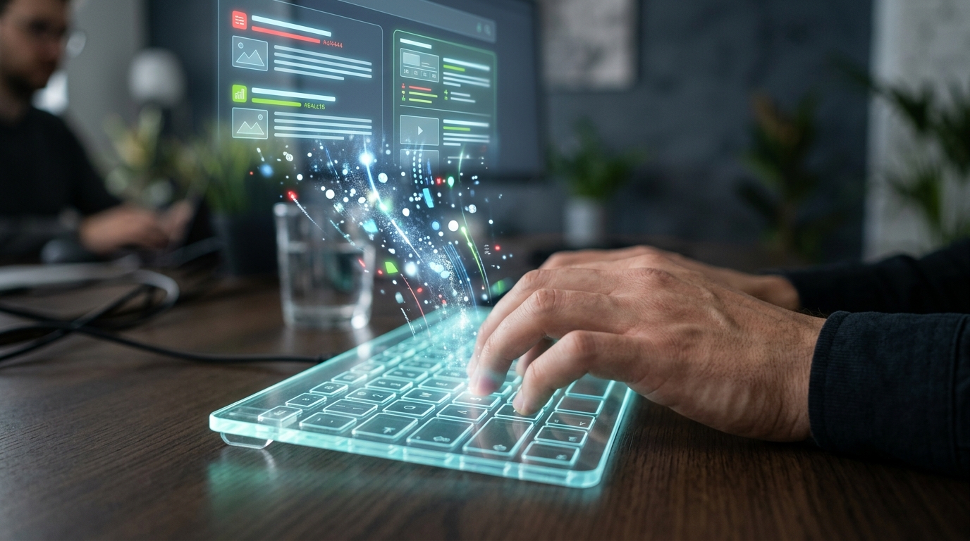 A digital hand creating content that instantly appears as top-ranking search results.